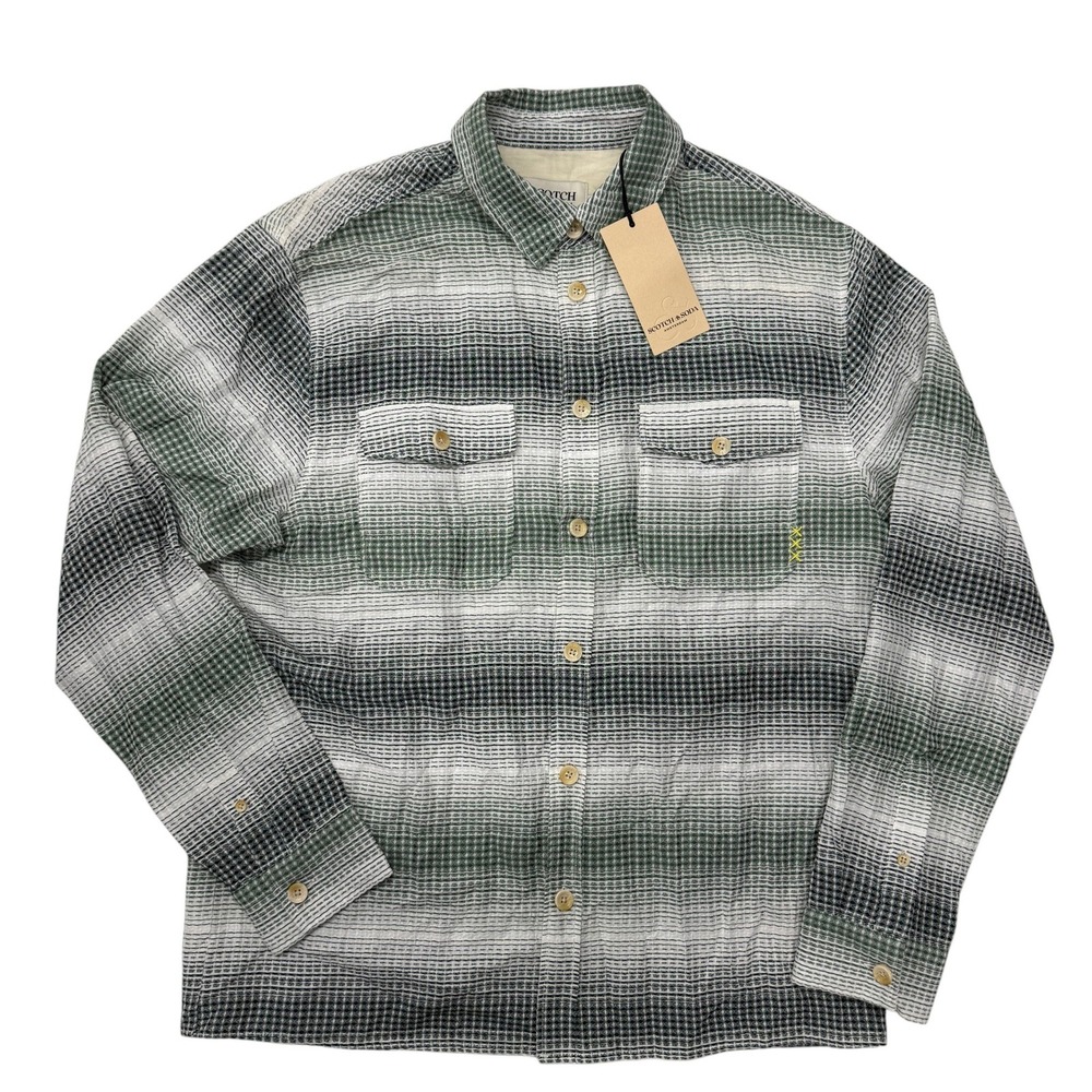 Scotch & Soda Relaxed Fit Stripe Waffle Button Up‎ Shirt Mens Medium NWT Cotton